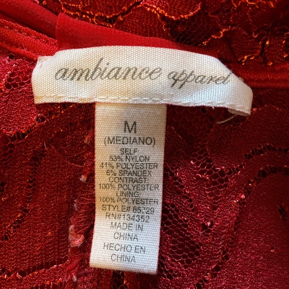 Ambiance Apparel Lace Tank Blouse with Bow- Red- M - Picture 4 of 4